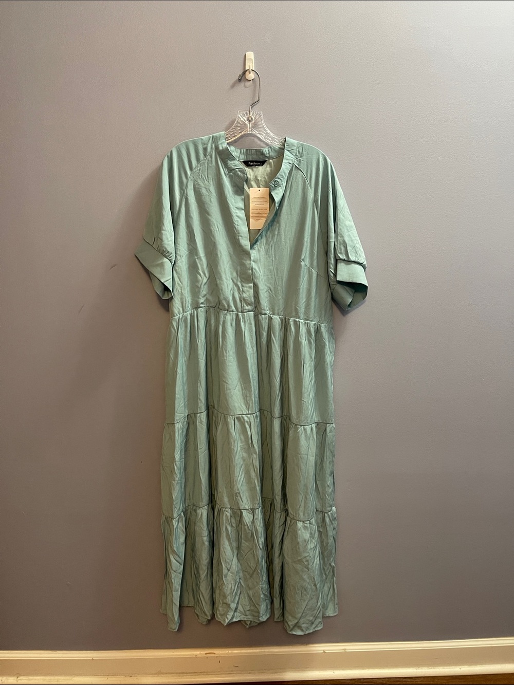 Light Sage Green Tiered Maxi Dress with V-Neck